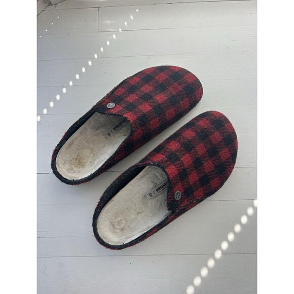 Birkenstock Zermatt Shearling Red & Black Plaid Wool Felt Slippers Size 44/M11 main image 6